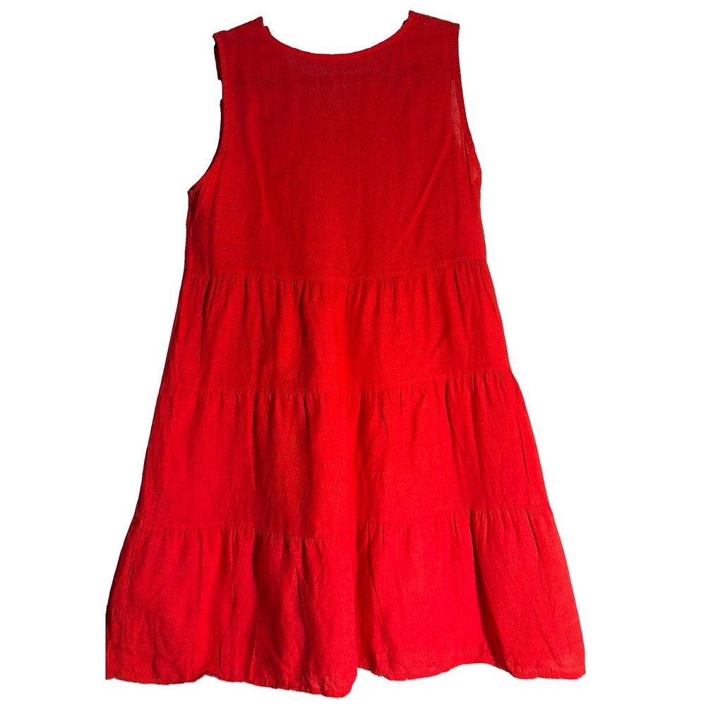 Women's Medium Red Linen Summer Dress Costal Summer Minimal - Picture 2 of 9